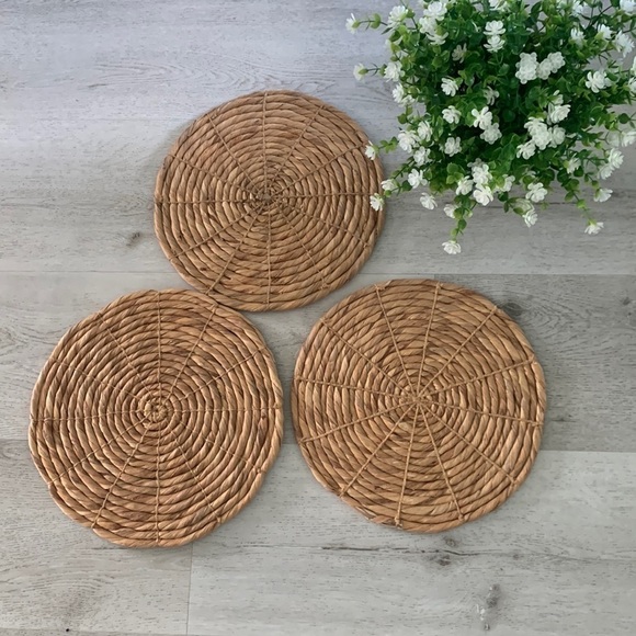 Set of 3 woven straw chargers bohemian coastal home decor table or wall - Picture 1 of 4